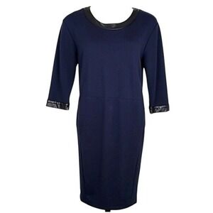 Lord & Taylor Women's Navy Black Faux Leather Trim Sheath Dress 6